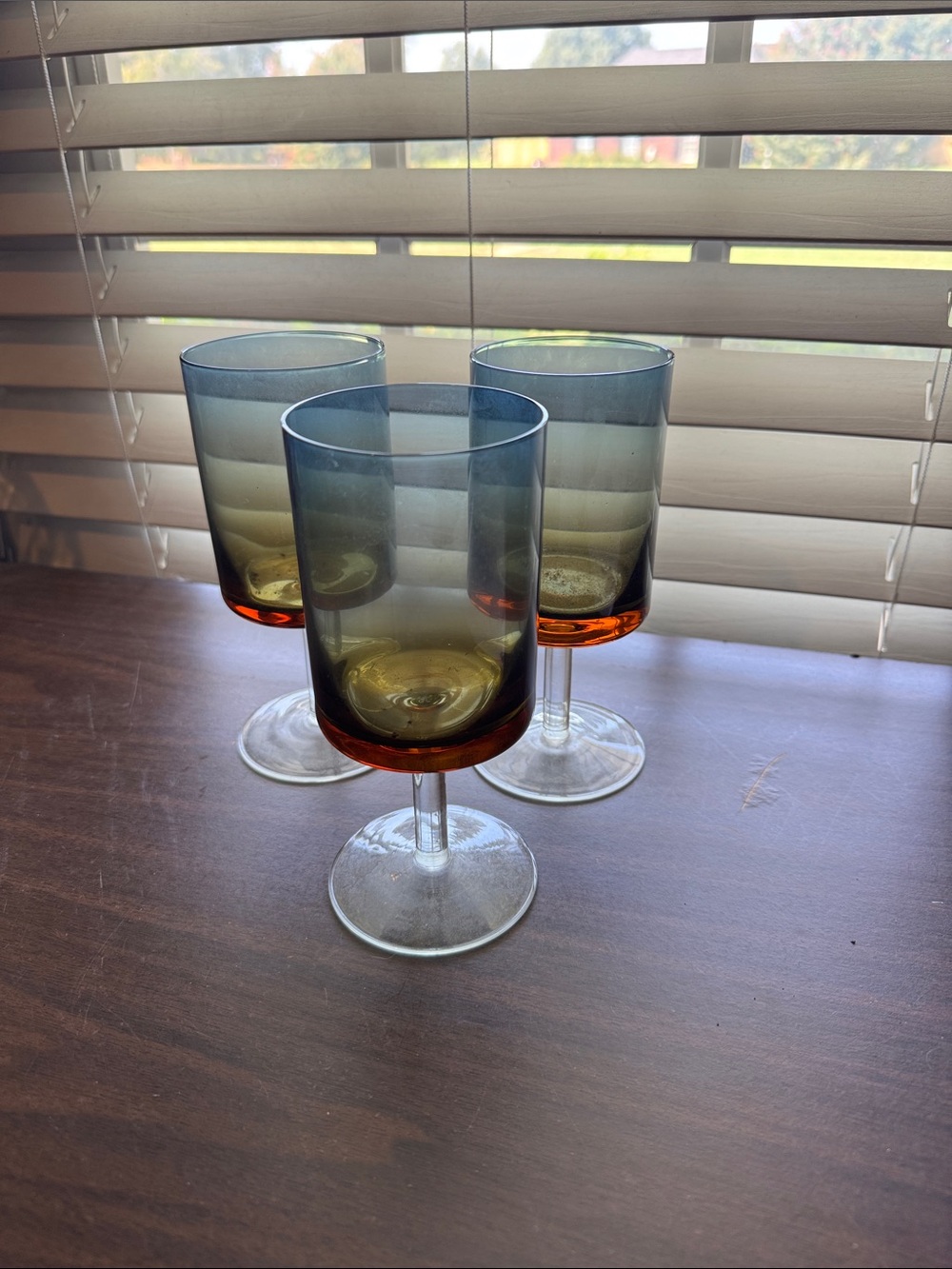 3 Mid Century Modern Bluerina Wine Glasses